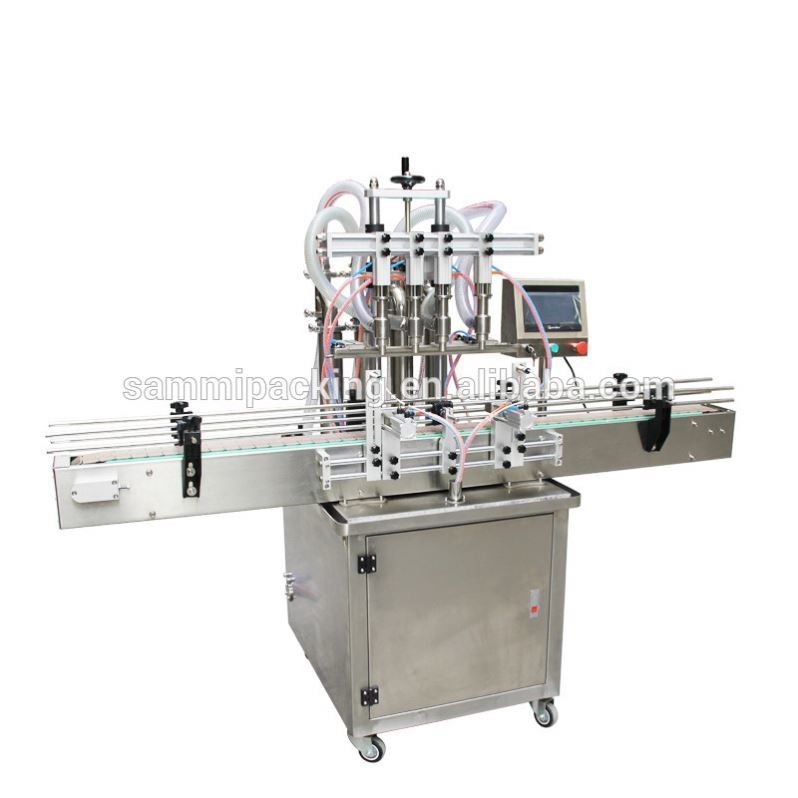Máquina de enchimento em linha 4 bocal Máquina de enchimento de líquido de transbordamento automático Enchimento de garrafa de líquido para suco de bebida