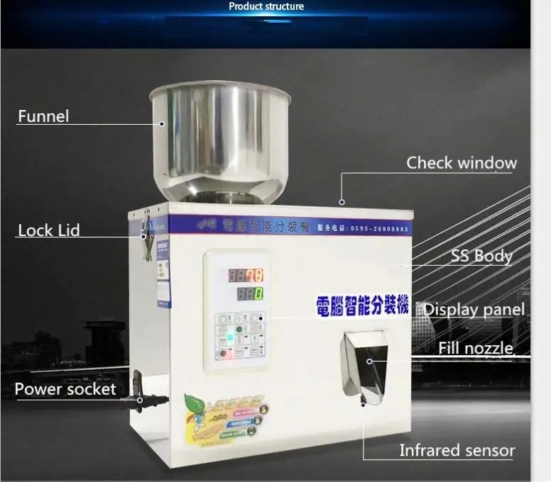 Máquina de Embalagem Enchedora Semi-Automática de Comprimidos de Sal de 2-200g com Motor Eficiente para Aplicações de Bebidas Químicas em Pó Granulado