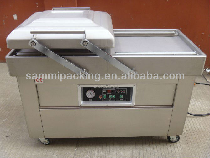 Máquina de embalagem a vácuo de câmara dupla multifunção para bacon de vaca frango tofu amendoim alimentos do mar