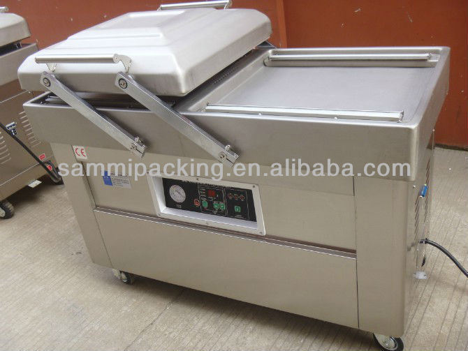 Máquina de embalagem a vácuo de câmara dupla multifunção para bacon de vaca frango tofu amendoim alimentos do mar