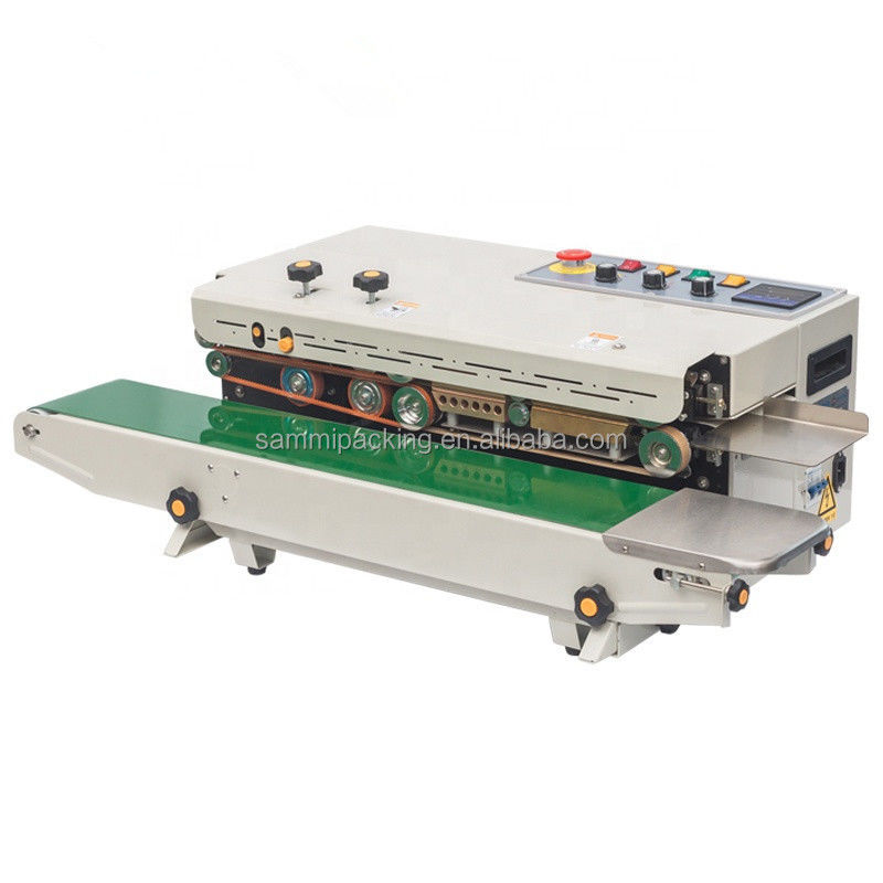Máquina de selagem de sacos horizontal semiautomática elétrica manual para caixas de cartão e folha, inclui impressão de data de lote