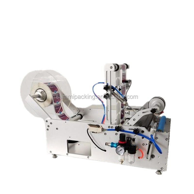 Máquina de rotulagem semi-automática de garrafas redondas de dois lados, adesivo, adesivo, rotulador, frascos de vidro de plástico, rotulagem de dois lados