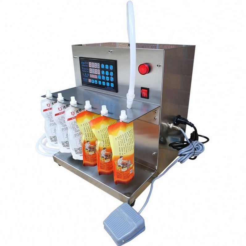 Máquina de Embalagem e Enchimento de Líquidos em Saco Doypack com Bico Semi Automática para Suco, Leite de Soja