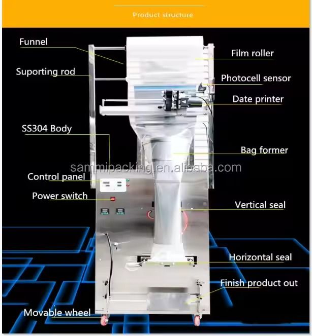 Máquina de embalagem automática de grânulos de pó de alta qualidade 100-500g Nozes Especiarias Grãos de pimenta em pó lanches Máquina de embalagem com CE