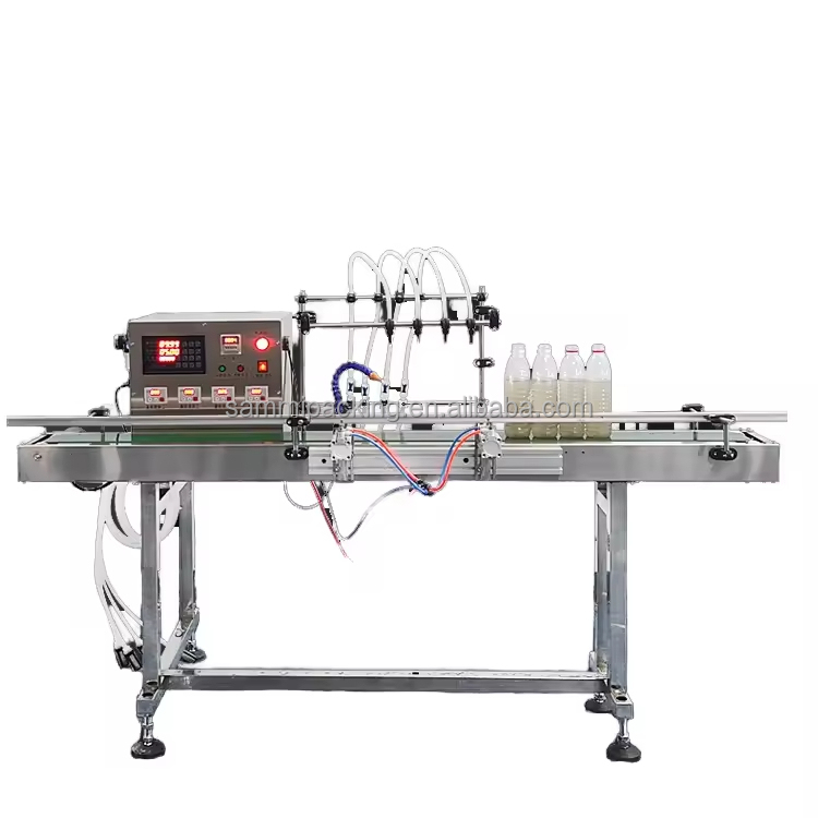 Máquina automática de enchimento de líquido oral de quatro cabeças Operação simples para sumo de leite Molho de soja Molho de soja Vinagre Cerveja 5 ml a 500 ml Grande volume