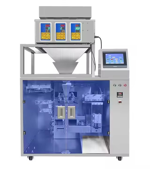 Máquina de Embalagem Automática Universal Melhorada para Sachês Stand-up para Café/Nozes/Açúcar/Grãos, Controle por Tela Sensível ao Toque PLC, À Prova de Poeira