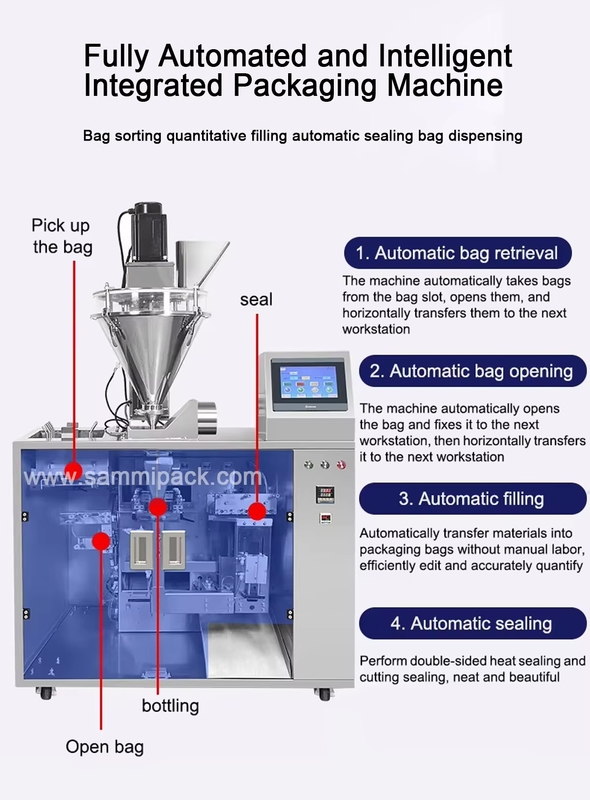 Máquina de Embalagem de Alimentação e Selagem de Sacos Stand-up Pré-fabricados Automática de Alta Velocidade com Sistema de Controle PLC e Tela Sensível ao Toque