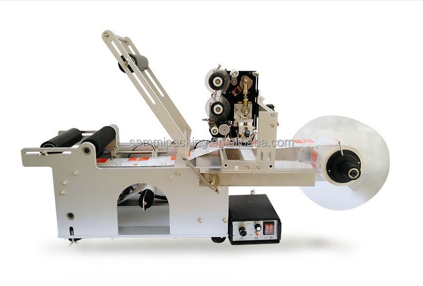 Rotuladora Semi Automática para Garrafas Redondas, Máquina de Rotulagem com Impressão de Data de Produção e Número do Lote