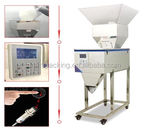Máquina de pesagem de alta qualidade de 100-3000g Máquina de pesagem de pó de especiarias semiautomática Máquina de enchimento de vibração Pesadora com grande salpicador