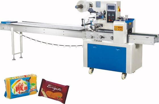 Máquina de embalagem automática de travesseiro de dupla frequência para biscoitos biscoitos Mooncake