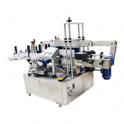 Máquina de rotulagem de adesivos de garrafas quadradas automática para lados duplos dianteiros e traseiros