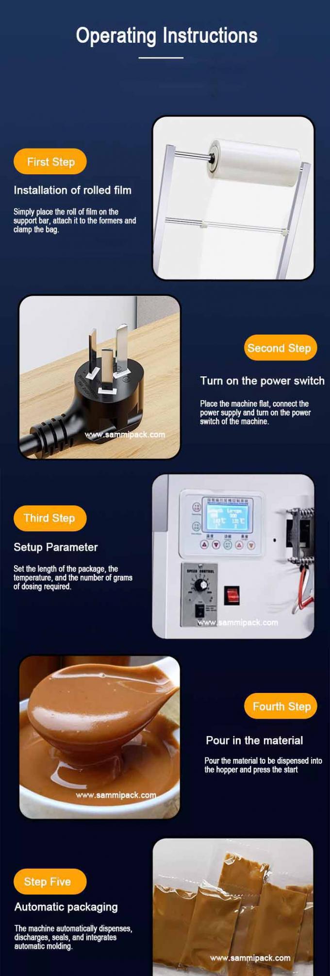 4 Selo lateral Saquete de aplicação de alimentos Saco de embalagem Saco pequeno Molho líquido Ketchup Máquina de embalagem 220V / 50HZ 4