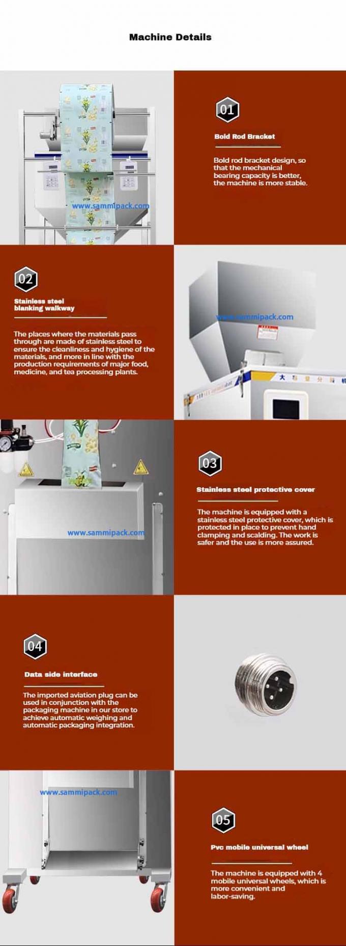 Máquina de Embalagem e Pesagem Multifuncional de Açúcar de Dupla Cabeça para Grãos de Café 500g 1000g 450*470*1750MM Mercadoria 5