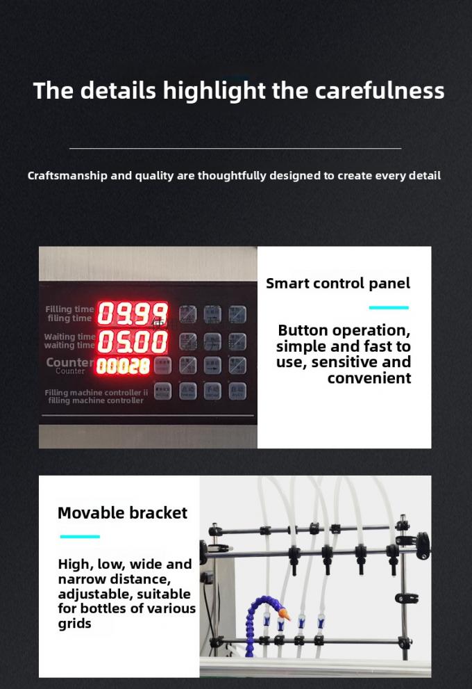 Máquina de Enchimento Automática de Quatro Cabeças de Operação Simples para Enchimento de Líquido Oral de Leite, Suco, Molho de Soja e Vinagre 6