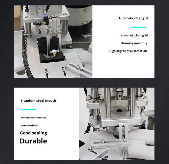 Linha de produção automática de alta velocidade para ligação de bocal de perfume e máquina de prensagem de tampa de garrafa de plástico 8